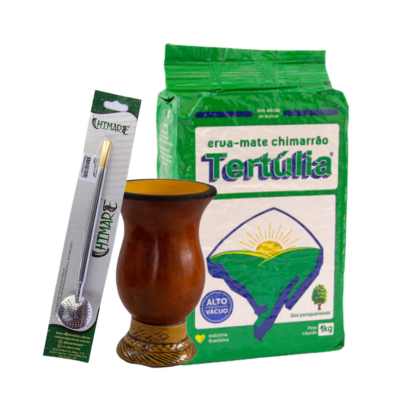 Cuia de Porongo + Bomba para Chimarrão + Erva mate Tertúlia Tradicional