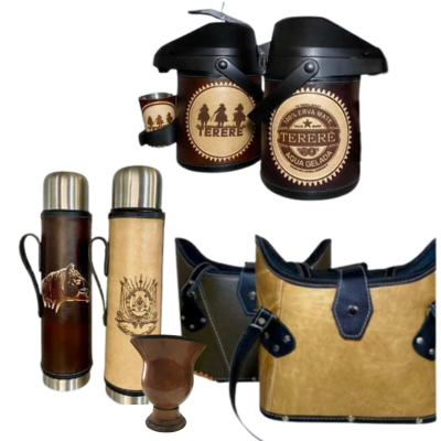 O Kit Ideal:
Chimarrão: Garrafa Térmica em couro + Cuia lisa grande + Bolsa Mateira em Couro
Tereré: Kit tereré (garrafa térmica com tira e copo)